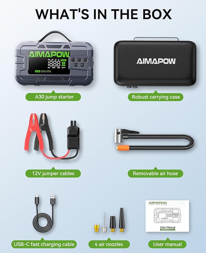 Car Battery Jump Starter with Air Compressor 6000A 160PSI, Jump Starter Portable (All Gas/12L Diesel), 12V Car Jump Starter with Inflator, Jump Box Quick Charge and 270°LED Light