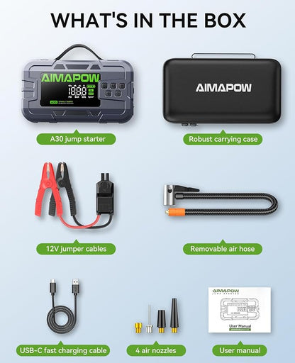 Car Battery Jump Starter with Air Compressor 6000A 160PSI, Jump Starter Portable (All Gas/12L Diesel), 12V Car Jump Starter with Inflator, Jump Box Quick Charge and 270°LED Light