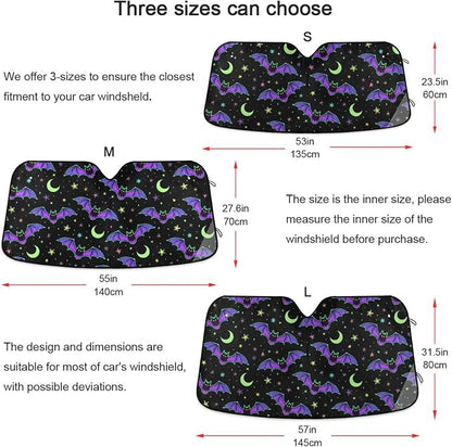 Neon Bats Moons Stars Windshield Sun Shade for Car Auto SUV Truck Foldable Front Window Sunshade Sun Visor Protector Block UV Rays Reflect Heat, 55" x 28"