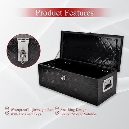 30''Inch Aluminum Truck Tool Box Truck Bed Toolbox Truck Trailer Chest Box Underbody Storage Organizer Waterproof Square Storage Organizer w/Side Handle Lock & Keys Black(‎30" Lx13 Wx10 H)
