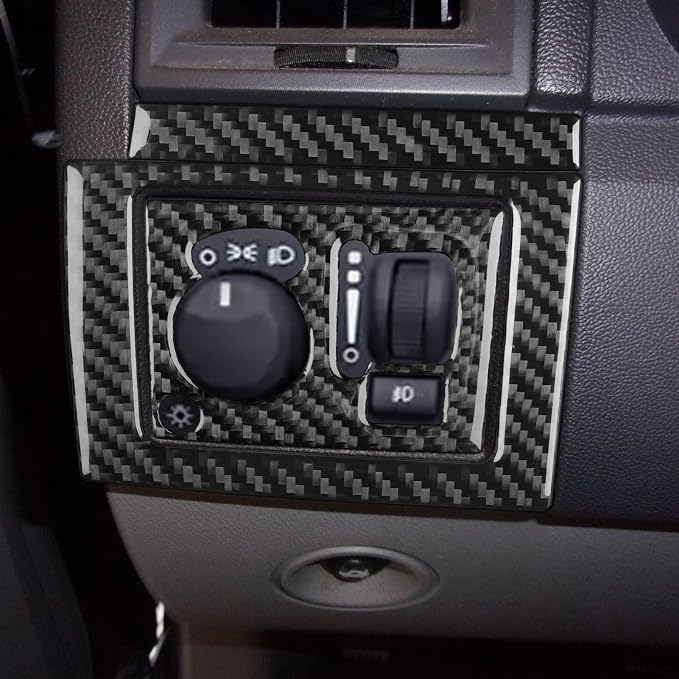 Car Headlight Switch Kit Decal Driver Side Dash Sticker Real Carbon Fiber Trim Compatible with Dodge Charger 2008 2009 2010 Interior Accessories Decor Style A 3pcs Black