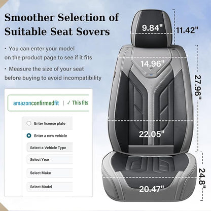 Coverado Seat Covers, Car Seat Covers Front Seats, Leather Seat Covers for Cars, Automotive Seat Covers Car Seat Protector Car Seat Cushion Universal Fit for Most Sedans SUV Pick-up Truck(Gray&Black)