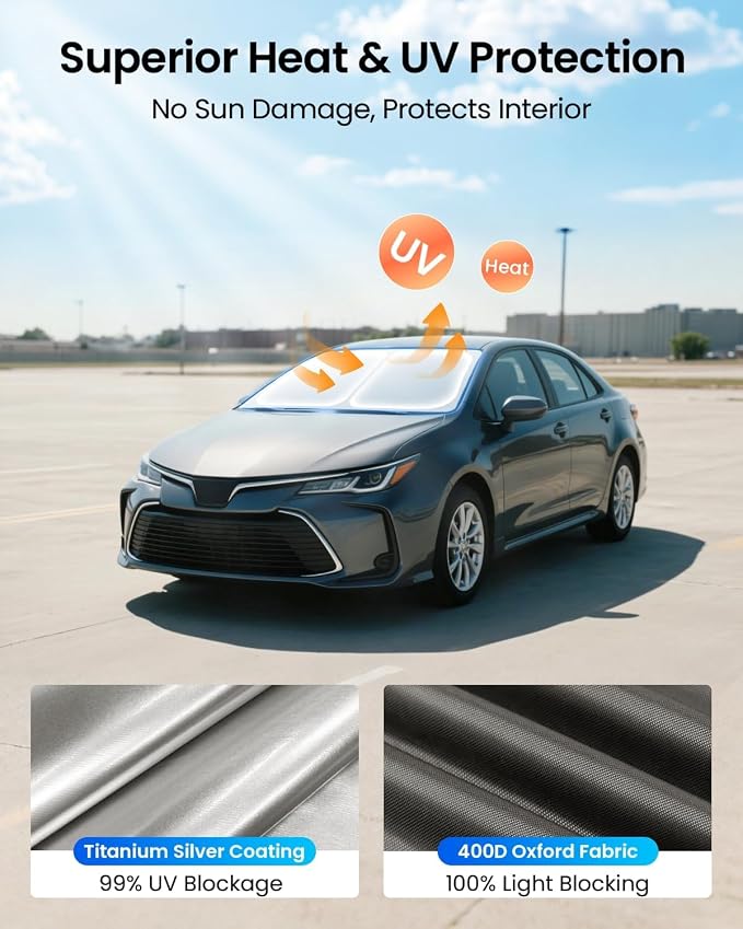 REEVAA Upgraded for Toyota Corolla 2019-2026 Windshield Sunshade [Tailored Fit, 99% Sun Protection] Foldable Sun Shade Car Accessories with Storage Bag
