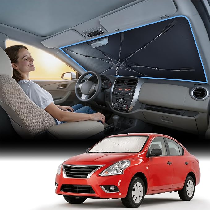 Nmoiss [Vinyl Coating Heat Shield] Windshield Sun Shade Umbrella Custom for Nissan Sentra, Protect Car from Sun Rays & Heat Damage Keep Cool and Protect Interior