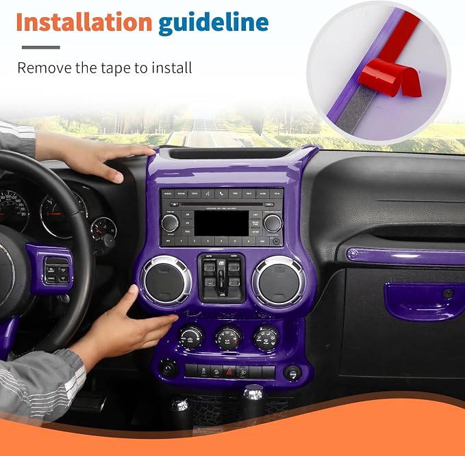 JeCar 10pcs Full Purple Interior Trim Kit Fit for Jeep Wrangler JK 2011-2017