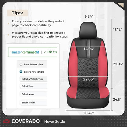 Coverado Car Seat Covers Full Set, Automotive Leather Seat Covers for Car，Universal Fit Front Back Seat Cover, Non-Slip Waterproof Breathable Car Seat Protector