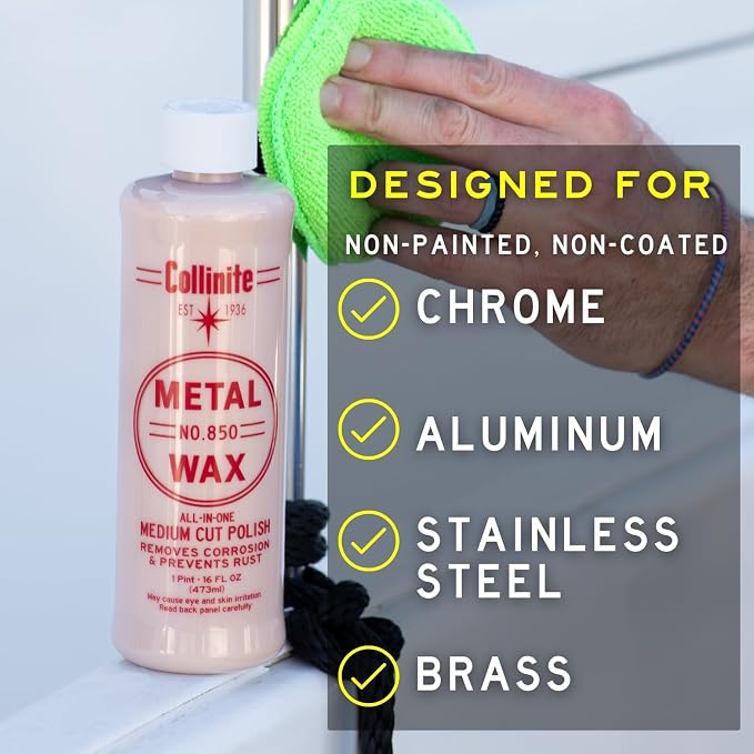 Collinite 850 Metal Wax & Polish Removes Rust & Prevents Oxidation in One Step - Heavy Duty Formula Easily Restores and Protects - For Aluminum, Chrome & Stainless Steel (16 fl oz)