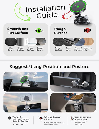 LISEN Qi2.2 25W MagSafe Car Mount Charger, Magnetic Wireless Car Charger with 54W Adapter, Magnetic Phone Holder for Car, iPhone Car Mount, Vacuum Suction Cup Phone Mount for iPhone 17 16 15 14 13 12 | [Qi2.2 25W Fast Charging] Magsafe Car Mount, [Easy...