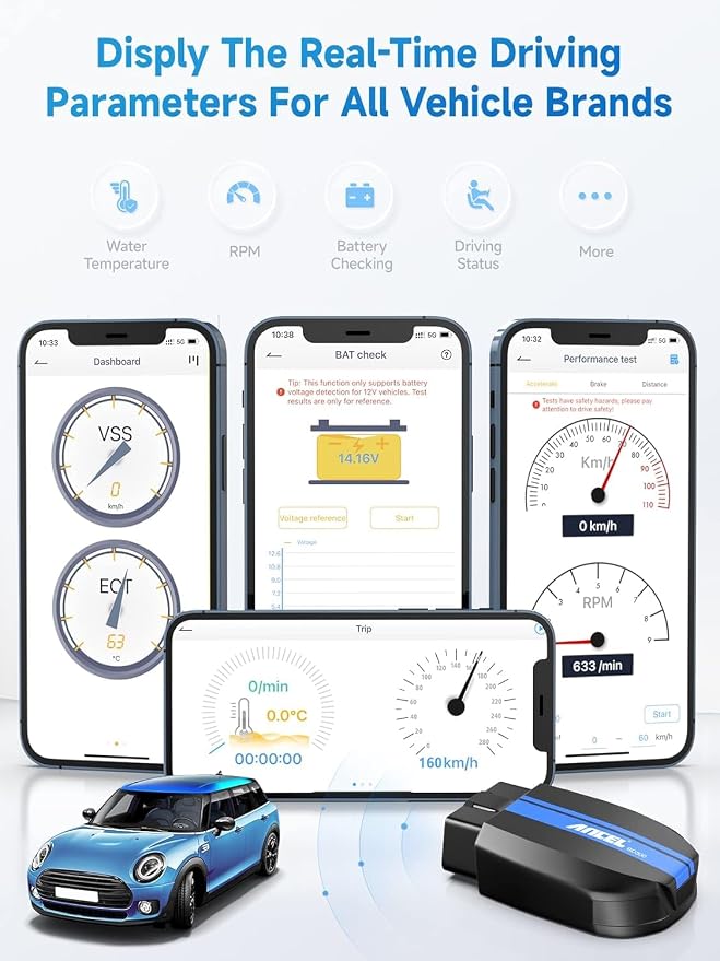ANCEL BD300 Bluetooth OBD2 Scanner, Full System Code Reader and Diagnostic Tool for BMW with Battery Registration Service Reset EPB CBS ETC ABS Airbag & Powerful OBD2 Functions
