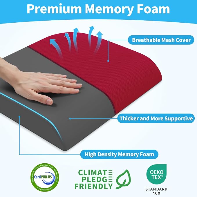 TranquilRelax 2XL Seat Cushion, Memory Foam Cushion for Long Sitting Hours on Office Chair, Car Seat, Non-Slip Chair Pad for Sciatica, Coccyx, Tailbone Pain Relief & Post-Surgery Recovery (Red)