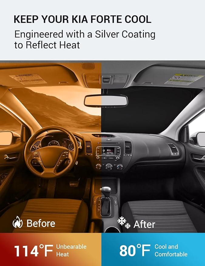 Proadsy 2026 Upgrade Windshield Sun Shade Custom Fit 2014-2018 Kia Forte Foldable Front Sunshade Protector Sun Visor Blocks UV Rays Keep Car Cooler