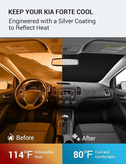 Proadsy 2026 Upgrade Windshield Sun Shade Custom Fit 2014-2018 Kia Forte Foldable Front Sunshade Protector Sun Visor Blocks UV Rays Keep Car Cooler