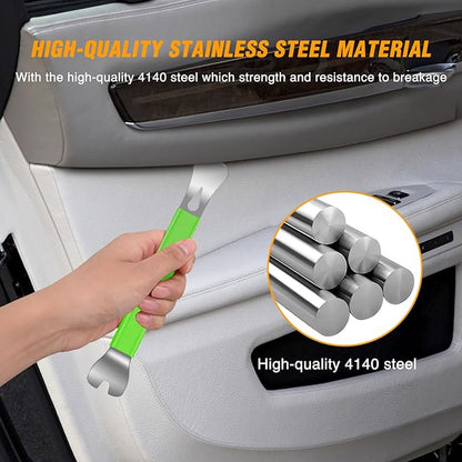 GOOACC 11 PCS Trim Removal Tool Kit, Metal Pry Tool Auto Fastener Remover Pry Bar Set Car Door Panel Removal Tool Dashboard Repair Kit Green