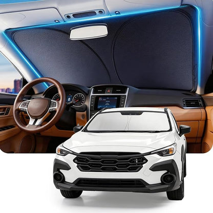 DMJN Front Windshield Sun Shade for Su-baru Crosstrek (2018-2026), [Nano Ice-Crystal Coatings] UPF50+ Heat & UV Block, Protect Car Interior & Keep Cool, Flodable Steel-Ring Car Cover for Summer