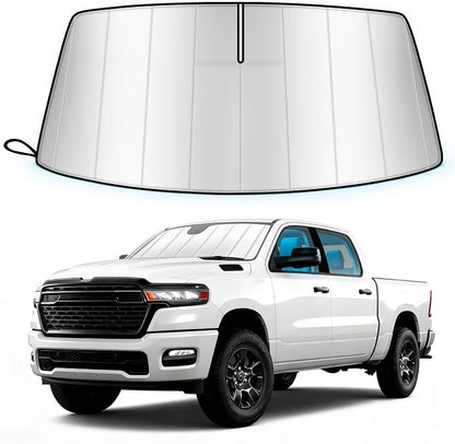 Windshield Sun Shade for Dodge Ram 1500 2019-2026, Custom Fit Folding Design Car Front Window Sunshade Sun Visor Shield Accessories for Interior Protector, Blocks UV Rays & Heat