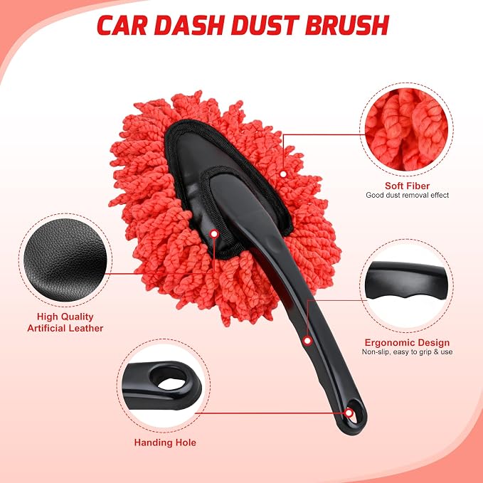 Nilight 15PCS Car Detailing Kit Auto Cleaning Tools Wash Set with Storage Carry Bag Beginners Easy to Use for Interior Exterior Car Care Clean Windshield Dashboard Seat Air Vents Wheels Tires, Red