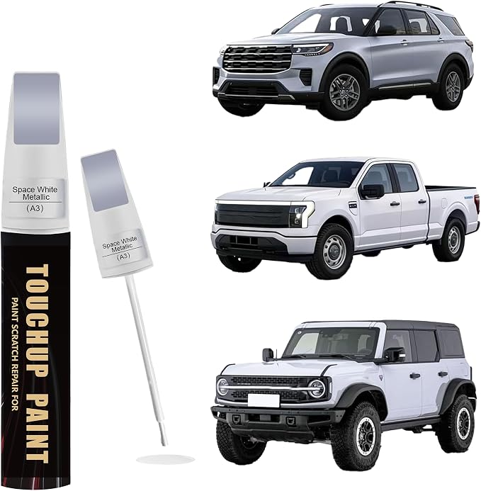 Space White Metallic(A3) Car Paint Touch Up Pen Compatible with Ford,2-In-1 Color Accurate Touch Up Car Scratch Repair Paint Exact Match Ford Series Automotive Scratch Remover for Nicks&Chips Repair