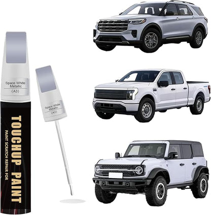 Space White Metallic(A3) Car Paint Touch Up Pen Compatible with Ford,2-In-1 Color Accurate Touch Up Car Scratch Repair Paint Exact Match Ford Series Automotive Scratch Remover for Nicks&Chips Repair
