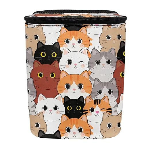Talayituse Cartoon Cat Print Car Trash Can Portable Auto Garbage Bin Multifunctional Vehicle Interior Accessories with Adjustable Straps Universal Fit Truck SUV Sedan