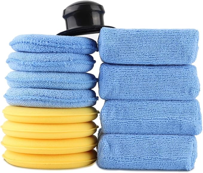 Microfiber Car Wax Applicator Pad, Round + Rectagular Car Sponge Polishing Pads with Handle, Auto Detailing Supplies microfiber Premium Grade Microfiber Applicator Kit (Pack of 13)
