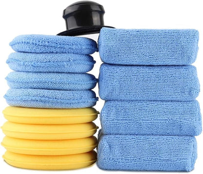 Microfiber Car Wax Applicator Pad, Round + Rectagular Car Sponge Polishing Pads with Handle, Auto Detailing Supplies microfiber Premium Grade Microfiber Applicator Kit (Pack of 13)