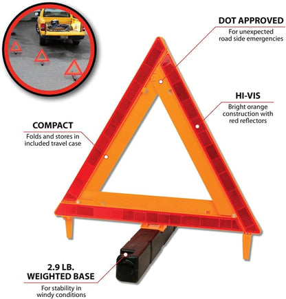 Performance Tool W1498 Large Early Warning Roadside Emergency Reflective Triangle, 3 Pack with Case (Dot Approved), 3 Pack