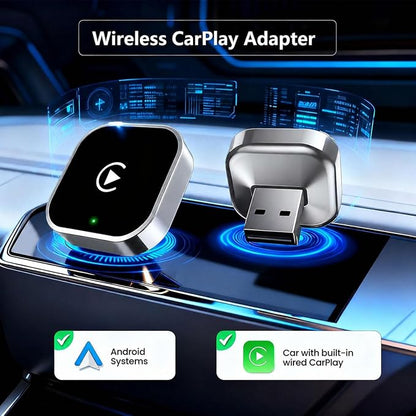 2 in 1 CarPlay Adapter for 718 Spyder 2020–2023 2024 2025 2026, CarPlay Wireless Adapter with Auto Reconnect Fast Pairing Bluetooth Connection Compact USB Dongle,A/Silver-Normal