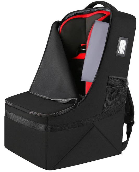YOREPEK Padded Car Seat Travel Bag for Airplane, Gate Check Carseat Backpack for Air Travel, Baby Travel Essentials for Flying, Car Seat Stroage Cover Bag (All Black)