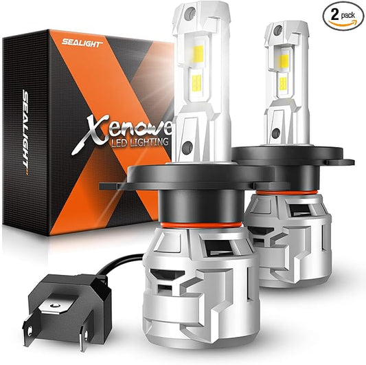SEALIGHT H4 Light Bulbs, 30000LM 6500K Cool White 9003/H4 LED Bulbs, 60000 Hours Lifespan, Non-Polarity, Durable Fog Lights for Cars, Trucks, SUVs Headlight Housings, Pack of 2