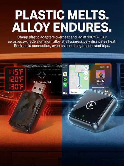 2 in 1 Wireless CarPlay and Android Auto Adapter, Fast 5.8GHz Stable Dongle for Family Share, Reduce Phone Unplugging on Commute, Premium Aluminum Black Case