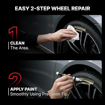 Wheel Scratch Fix® Gloss Black Magic Car Scratch Remover Pen - Alloy Wheel Touch Up Paint Pen for Cars, Curb Rash Removal with Fast-Drying & Long-Lasting OEM Finish, Vehicles Rim Repair Paint for Chip (Universal Gloss Black Wheel Paint (Pen Only))