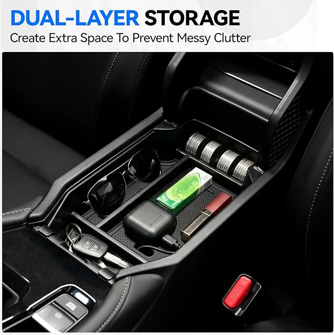 2PCS Center Console Organizer Tray for 2026 2023-2025 Honda Accord Gen 11th Accessories, Armrest Storage Box and Hidden Storage Organizer for Accord LX EX Sport EX-L Sport-L Touring Hybrid & Gas