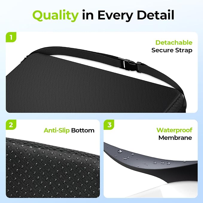 AUVON Cooling Gel Seat Cushion for Long Sitting without Stuffiness, Memory Foam Wheelchair Seat Cushion for Back & Sciatica Relief, Breathable Chair Cushion with Strap for Car, Office, Home, Anti-Slip