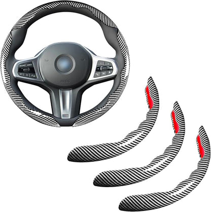 Car Steering Wheel Cover Set Bright Carbon Fiber Wrap Non-Slip 3pcs Steering Wheel Accessories 14.5-15 inch Universal (Silver)