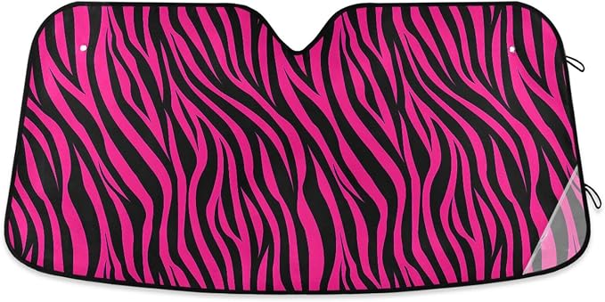 Zebra Hot Pink Black Windshield Sun Shade for Car Auto SUV Truck Foldable Front Window Sunshade Sun Visor Protector Block UV Rays Reflect Heat, 55" x 28"