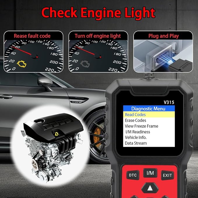V315 OBD2 Diagnostic Diagnostic Tool Tool, Code Reader, Engine Light Diagnostic Tool, Battery Voltage Tester, for OBD2 Cars & Trucks Since 1996