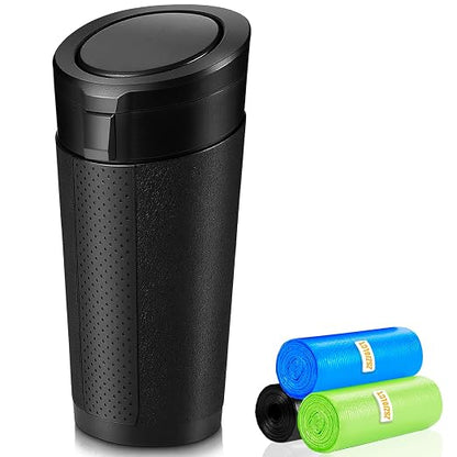 Car Trash Can Bin with Lid, Leakproof Garbage Can for Vehicle, Mini Trash Bin with 90 Attached Trash Bags, Easy to Clean Cup Holder Trash Can for Car, Home, Office