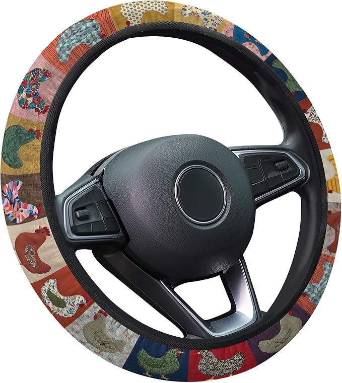 GENANY Chicken Farm Steering Wheel Cover, Non Slip Polyester Car Wheel Protector for Car SUV Truck, Universal 15 Inch