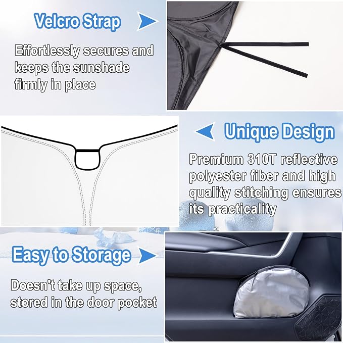Windshield Sun Shade for 2022-2026 Toyota Tundra| Front Window Shade Sun Visor| 310T Reflective Polyester| UV Heat Insulation Protection| Foldable Sunshade with Storage Pouch| Outdoor Camping