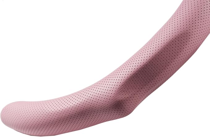 Quick Install Sporty Perforated Pink Nappa Leather Steering Wheel Cover with Black Stripe Universal fit 14½" to 15" Car SUV Pickup Pink for Wife