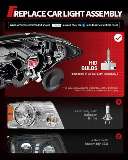 Torchbeam D3S HID Headlights, 400% Brightness HID Bulbs, 6000K Diamond White Xenon Replacement Bulbs, Metal Snap Ring and Base Lights, Pack of 2
