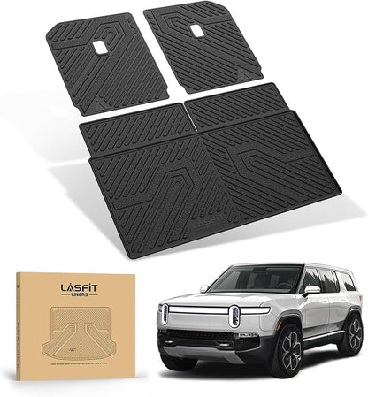 LASFIT Trunk Mat & Backrest Mats for Rivian R1S 2024 2023 2022, All Weather TPE Custom Fit Cargo Liner for R1S Cargo Mat, Black, Easy to Clean