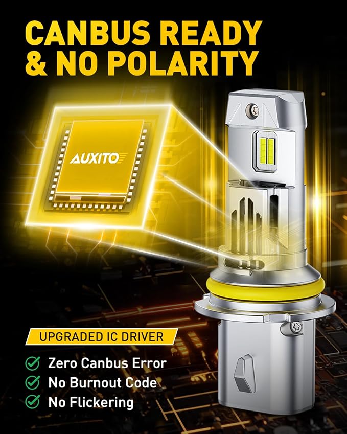 AUXITO 9007 Light Bulbs, 6500K Cool White 40000LM Per Set, HB5 Halogen Raplacement Fog Lights with Fan, Wireless Plug and Play, Canbus Ready, Pack of 2