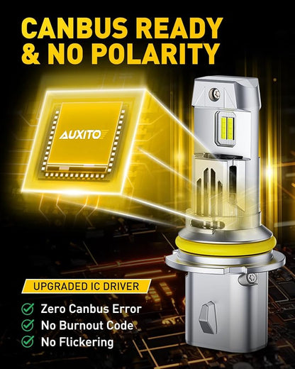 AUXITO 9007 Light Bulbs, 6500K Cool White 40000LM Per Set, HB5 Halogen Raplacement Fog Lights with Fan, Wireless Plug and Play, Canbus Ready, Pack of 2