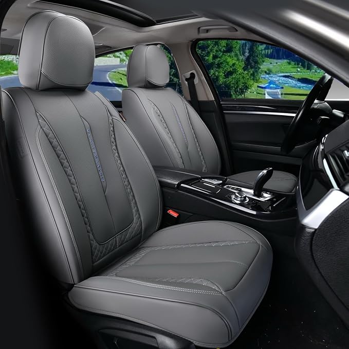Coverado Car Seat Cover Front Seat, Gray Seat Covers Front Seats, Nappa Leather Waterproof, Car Seat Cushion, Car Seat Protector Universal Fit Most Cars