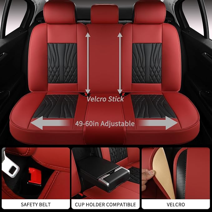 MINGBRON Leather Car Seat Covers,Car Seat Protector Waterproof,Seat Covers Full Set, Car Seat Protectors 5 Seats,Automotive Seat Covers Fit Most Cars Wine Red