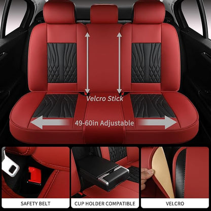 MINGBRON Leather Car Seat Covers,Car Seat Protector Waterproof,Seat Covers Full Set, Car Seat Protectors 5 Seats,Automotive Seat Covers Fit Most Cars Wine Red