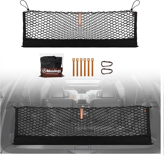 Muslogy Truck Bed Cargo Net Trunk Netting Compatible with Honda Pilot 2023-2026 | 2026+ Passport Accessories, Pickup Cargo Organizer SUV Sedan Storage Net w/Heavy Duty Carabiners