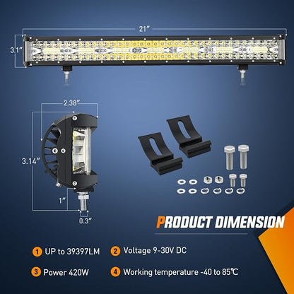 Nilight Side Shooter Light Bar 20 Inch Triple Row Spot Flood Combo Work Off-Road Lighting on Truck SUV ATV UTV