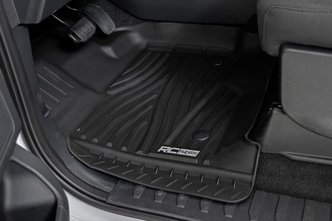 Rough Country Flex-Fit Floor Mats for Ford F-150 (2015-25)/F-150 Lightning (2022-25)/Raptor (2017-25) Crew Cab - Front & Rear Set, All-Weather Non-Slip TPE Liners w/Spill Saver Lip